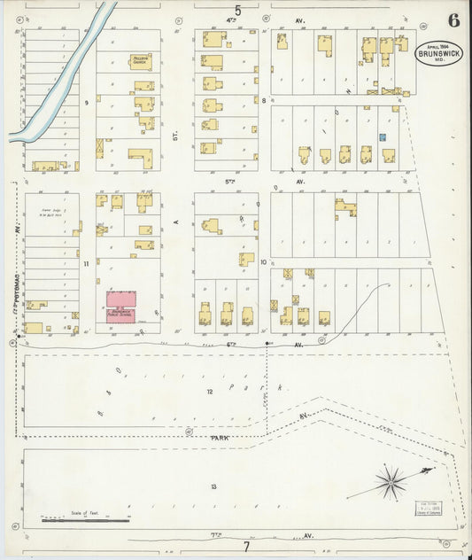 Sanborn Fire Insurance Map from Brunswick, Frederick County, Maryland (1904), Sheet #0006 - Historic Sanborn Fire Insurance Map Print, vintage old map wall art, antique decor, genealogy gift, Maryland Maryland map