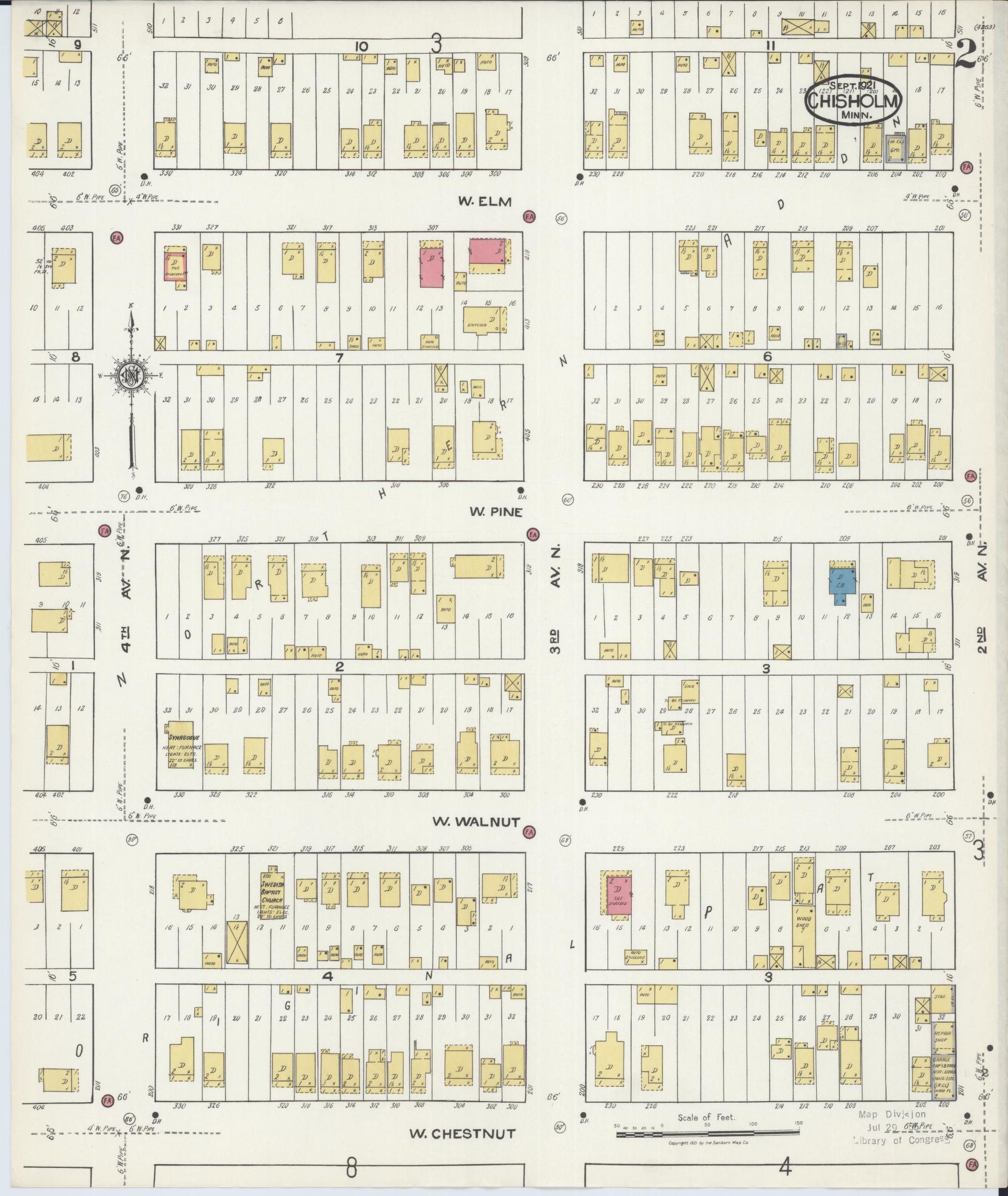 Sanborn Fire Insurance Map from Chisholm, Saint Louis County, Minnesota (1921), Sheet #0002 - Historic Sanborn Fire Insurance Map Print, vintage old map wall art, antique decor, genealogy gift, Minnesota Minnesota map