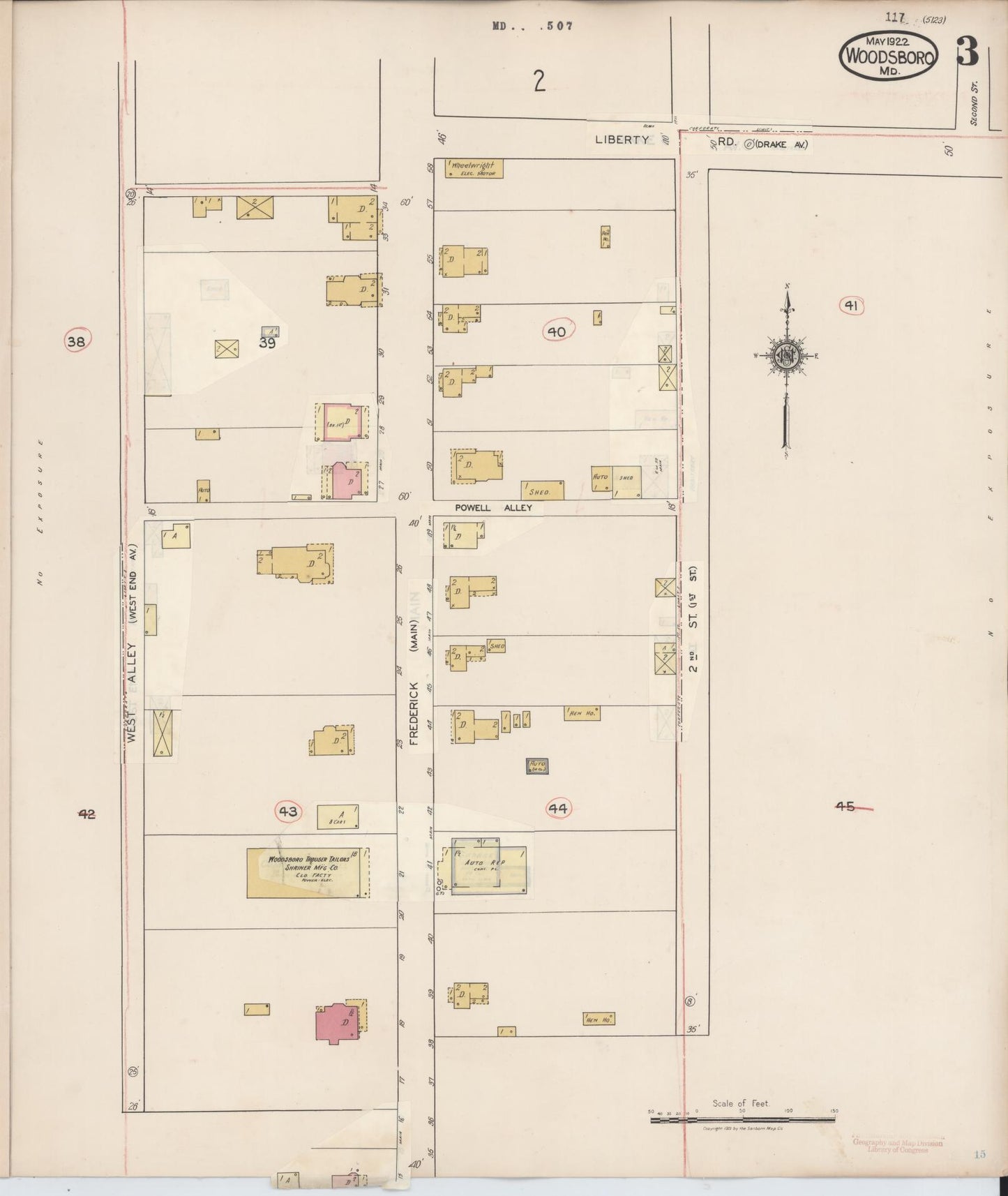 Sanborn Fire Insurance Map from Woodsboro, Frederick County, Maryland (1940), Sheet #0003 - Historic Sanborn Fire Insurance Map Print, vintage old map wall art