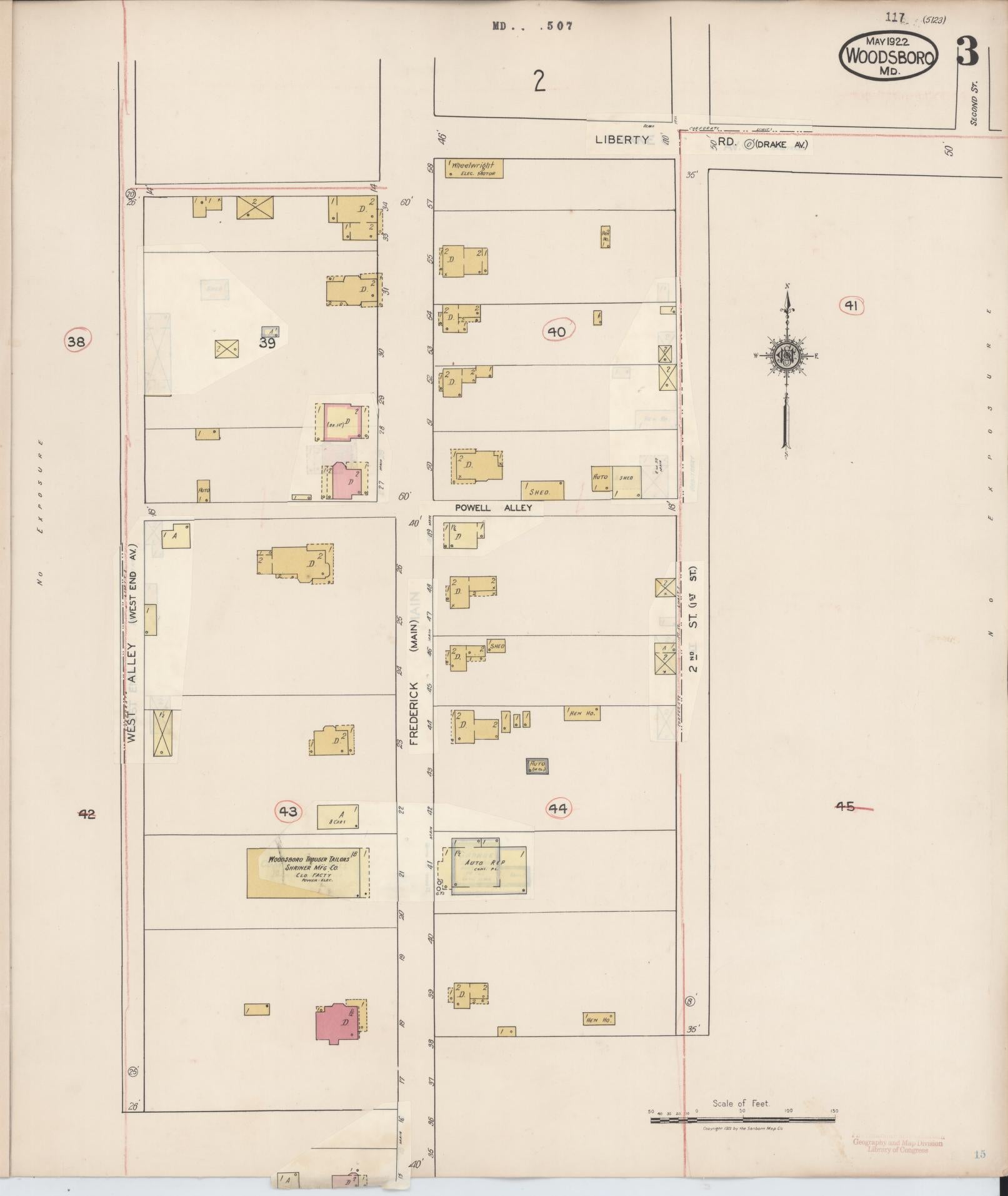 Sanborn Fire Insurance Map from Woodsboro, Frederick County, Maryland (1940), Sheet #0003 - Historic Sanborn Fire Insurance Map Print, vintage old map wall art
