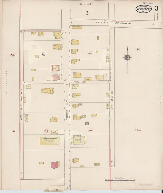 Sanborn Fire Insurance Map from Woodsboro, Frederick County, Maryland (1940), Sheet #0003 - Historic Sanborn Fire Insurance Map Print, vintage old map wall art