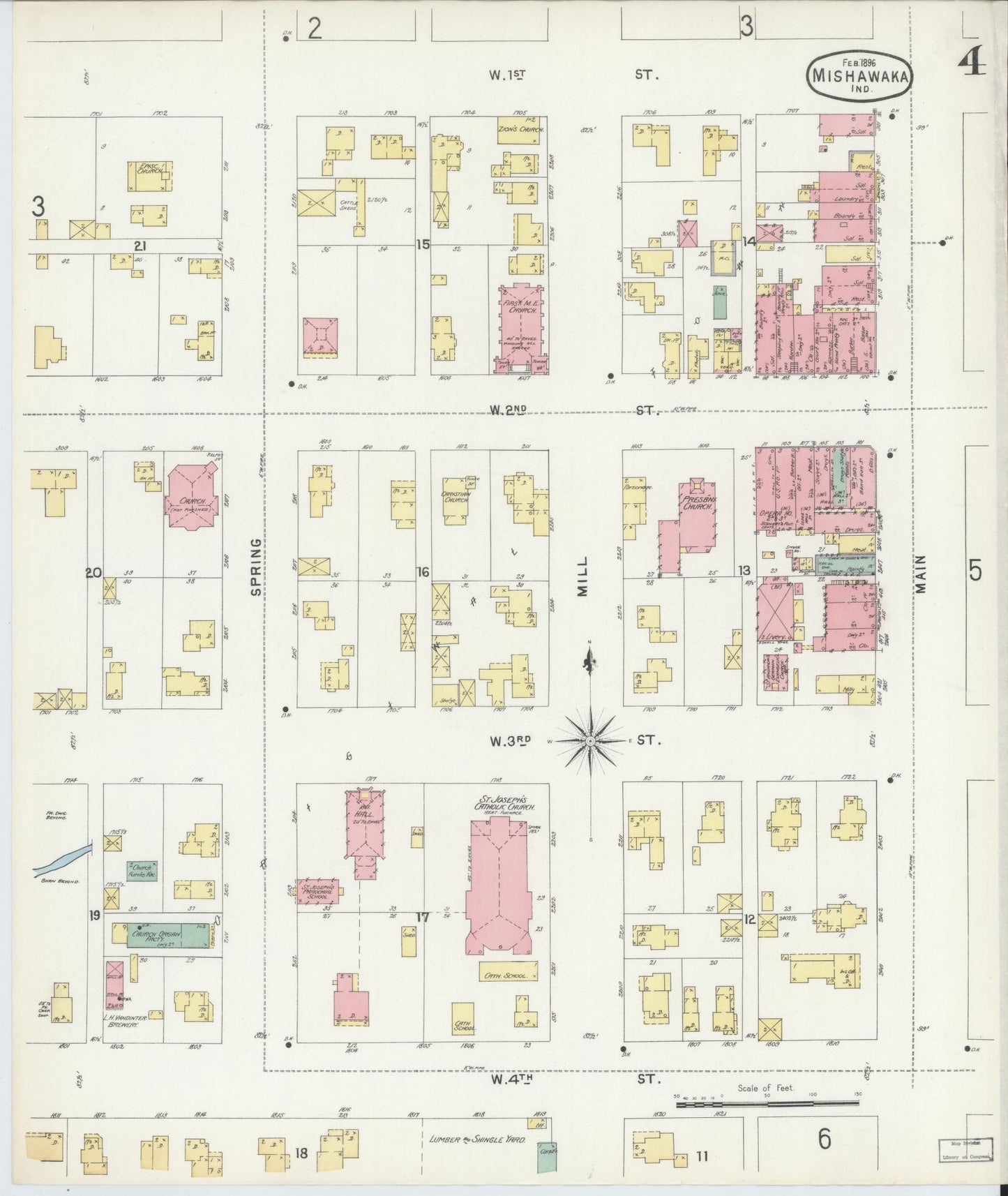 Sanborn Fire Insurance Map from Mishawaka, Saint Joseph County, Indiana (1896), Sheet #0004 - Complete Map Set gallery image, historic Sanborn map, vintage wall art, Indiana Indiana