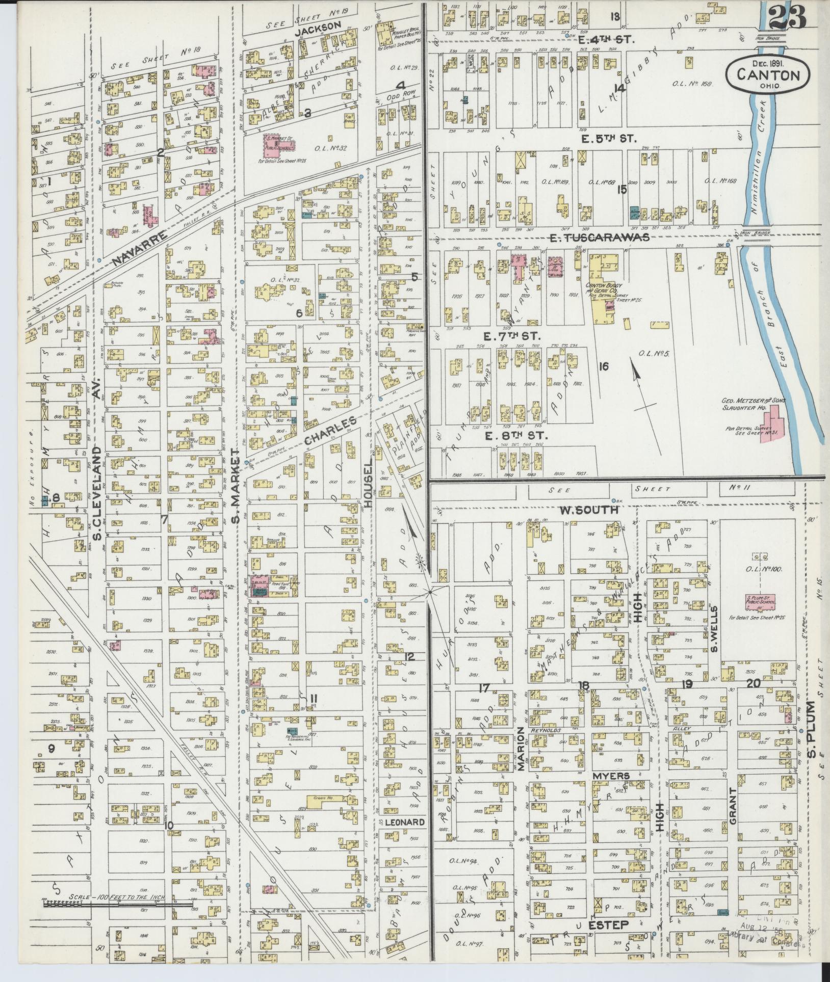 Sanborn Fire Insurance Map from Canton, Stark County, Ohio (1891), Sheet #0023 - Complete Map Set gallery image, historic Sanborn map, vintage wall art, Ohio Ohio