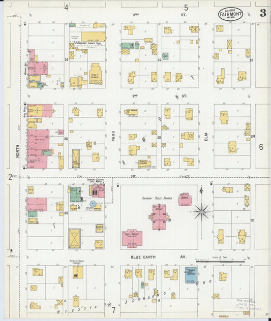 Sanborn Fire Insurance Map from Fairmont, Martin County, Minnesota (1900), Sheet #0003 - Historic Sanborn Fire Insurance Map Print, vintage old map wall art, antique decor, genealogy gift, Minnesota Minnesota map