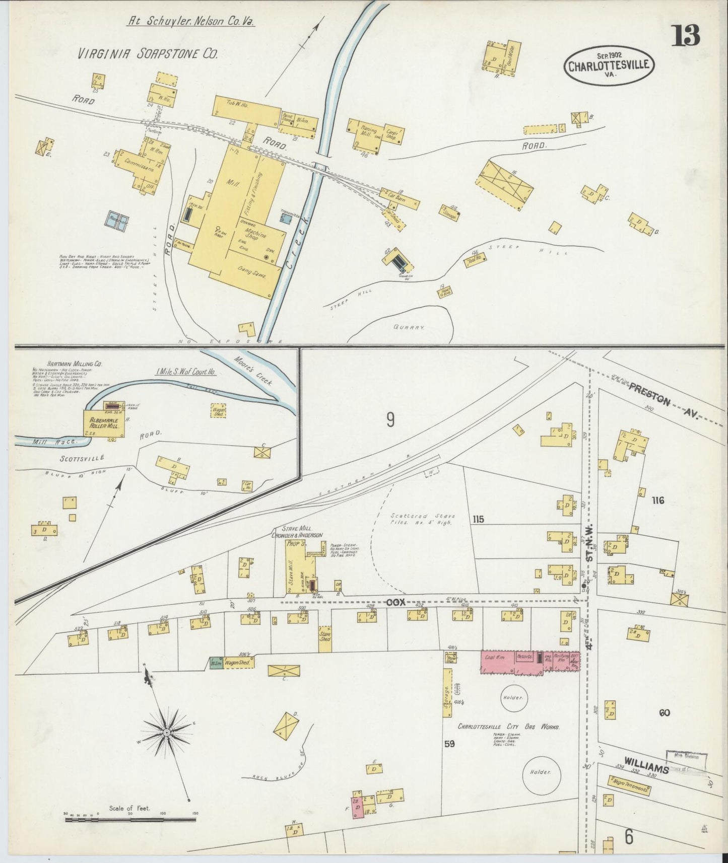 Sanborn Fire Insurance Map from Charlottesville, Independent Cities, Virginia (1902), Sheet #0013 - Complete Map Set gallery image, historic Sanborn map, vintage wall art, Virginia Virginia