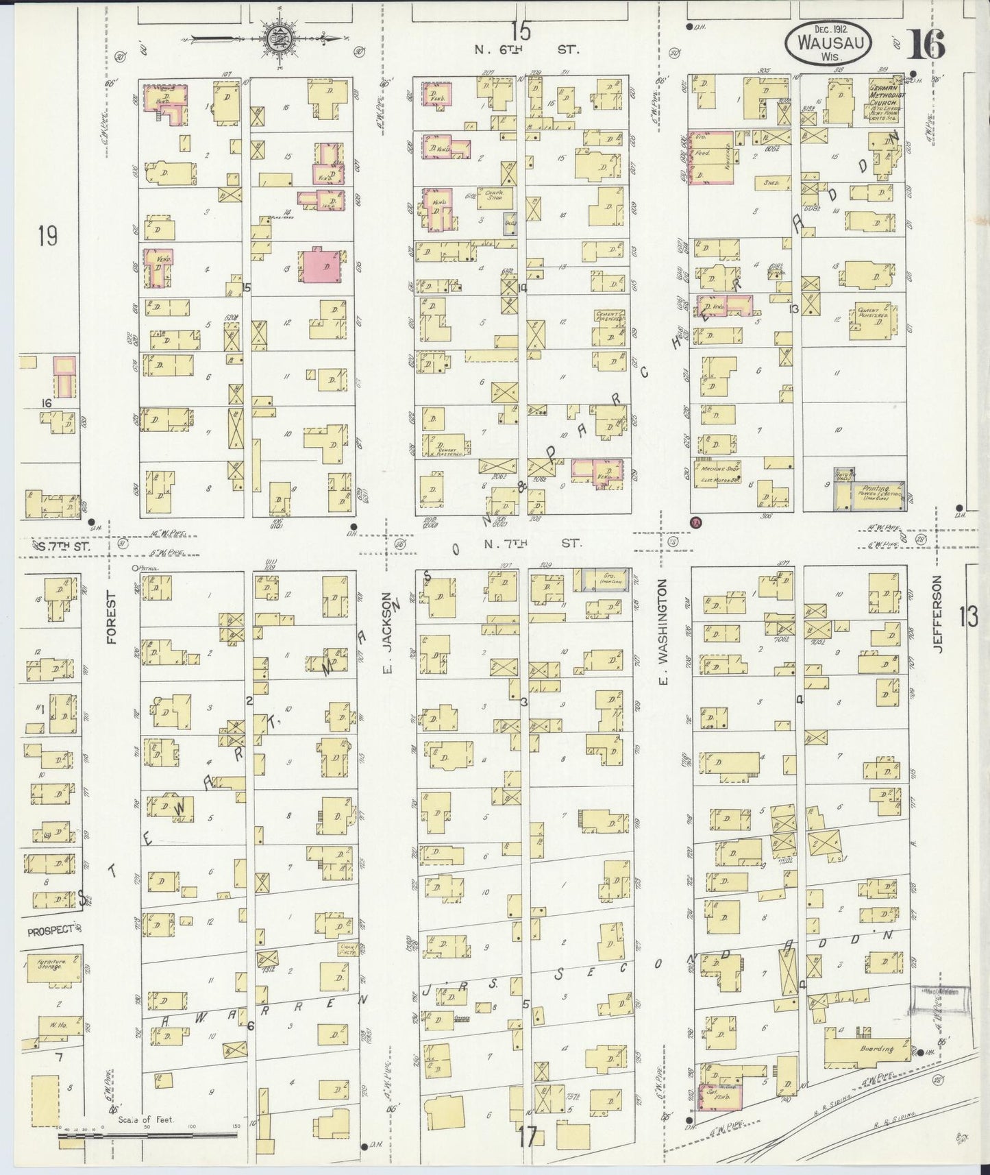 Sanborn Fire Insurance Map from Wausau, Marathon County, Wisconsin (1912), Sheet #0016 - Complete Map Set gallery image, historic Sanborn map, vintage wall art, Wisconsin Wisconsin