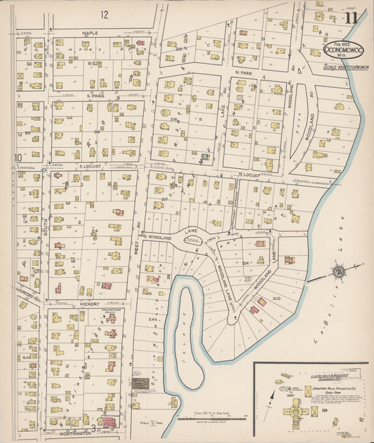 Sanborn Fire Insurance Map from Oconomowoc, Waukesha County, Wisconsin (1922), Sheet #0011 - Historic Sanborn Fire Insurance Map Print, vintage old map wall art, antique decor, genealogy gift, Wisconsin Wisconsin map