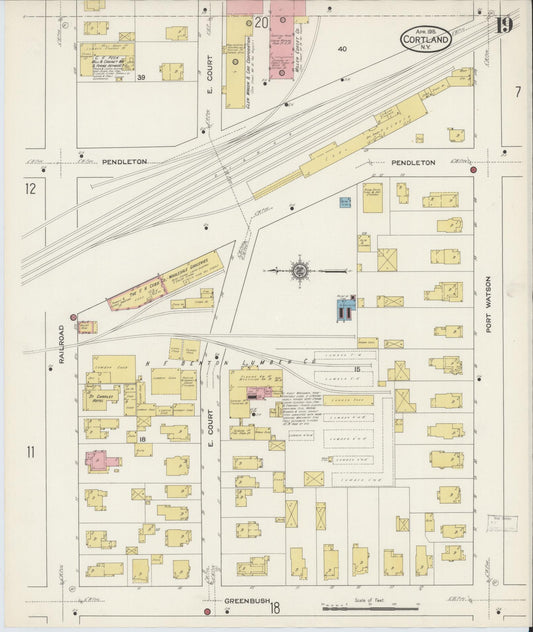 Sanborn Fire Insurance Map from Cortland, Cortland County, New York (1915), Sheet #0019 - Historic Sanborn Fire Insurance Map Print, vintage old map wall art, antique decor, genealogy gift, New York New York map