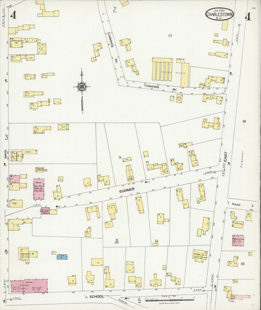 Sanborn Fire Insurance Map from Charlestown, Sullivan County, New Hampshire (1924), Sheet #0004 - Historic Sanborn Fire Insurance Map Print, vintage old map wall art, antique decor, genealogy gift, New Hampshire New Hampshire map