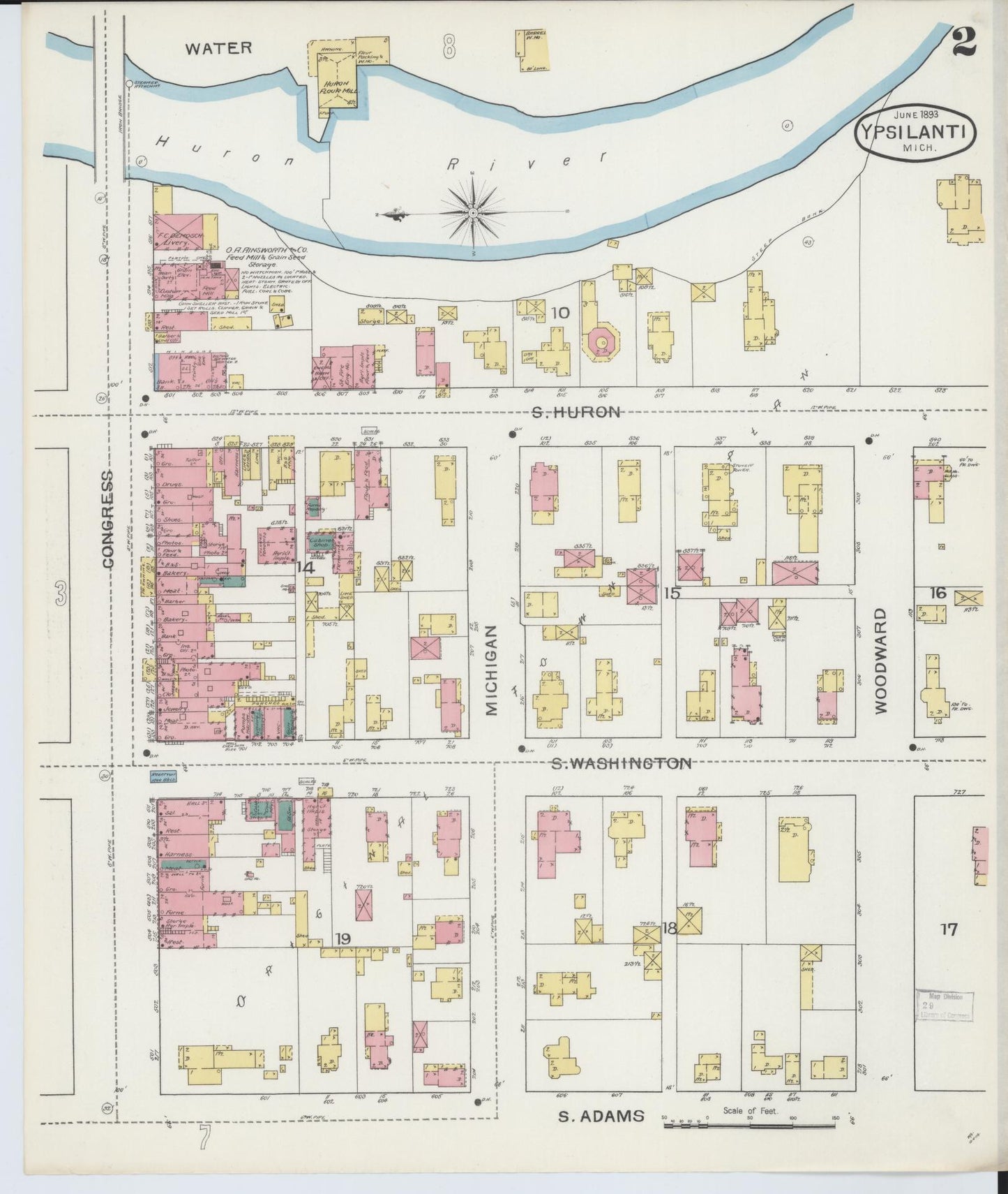 Sanborn Fire Insurance Map from Ypsilanti, Washtenaw County, Michigan (1893), Sheet #0002 - Complete Map Set gallery image, historic Sanborn map, vintage wall art, Michigan Michigan