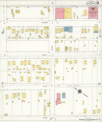 Sanborn Fire Insurance Map from Wenatchee, Chelan County, Washington (1921), Sheet #0009 - Complete Map Set gallery image, historic Sanborn map, vintage wall art, Washington Washington