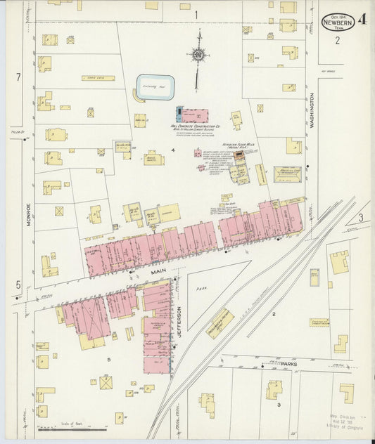 Sanborn Fire Insurance Map from Newbern, Dyer County, Tennessee (1914), Sheet #0004 - Historic Sanborn Fire Insurance Map Print, vintage old map wall art, antique decor, genealogy gift, Tennessee Tennessee map