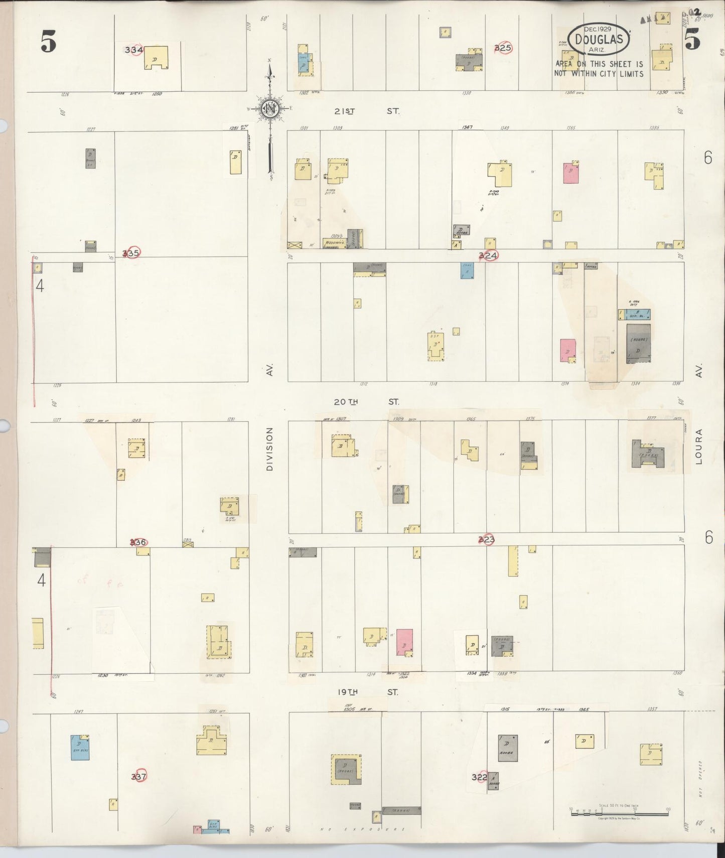 Sanborn Fire Insurance Map from Douglas, Cochise County, Arizona (1947), Sheet #0005 - Historic Sanborn Fire Insurance Map Print, vintage old map wall art, antique decor, genealogy gift, Arizona Arizona map