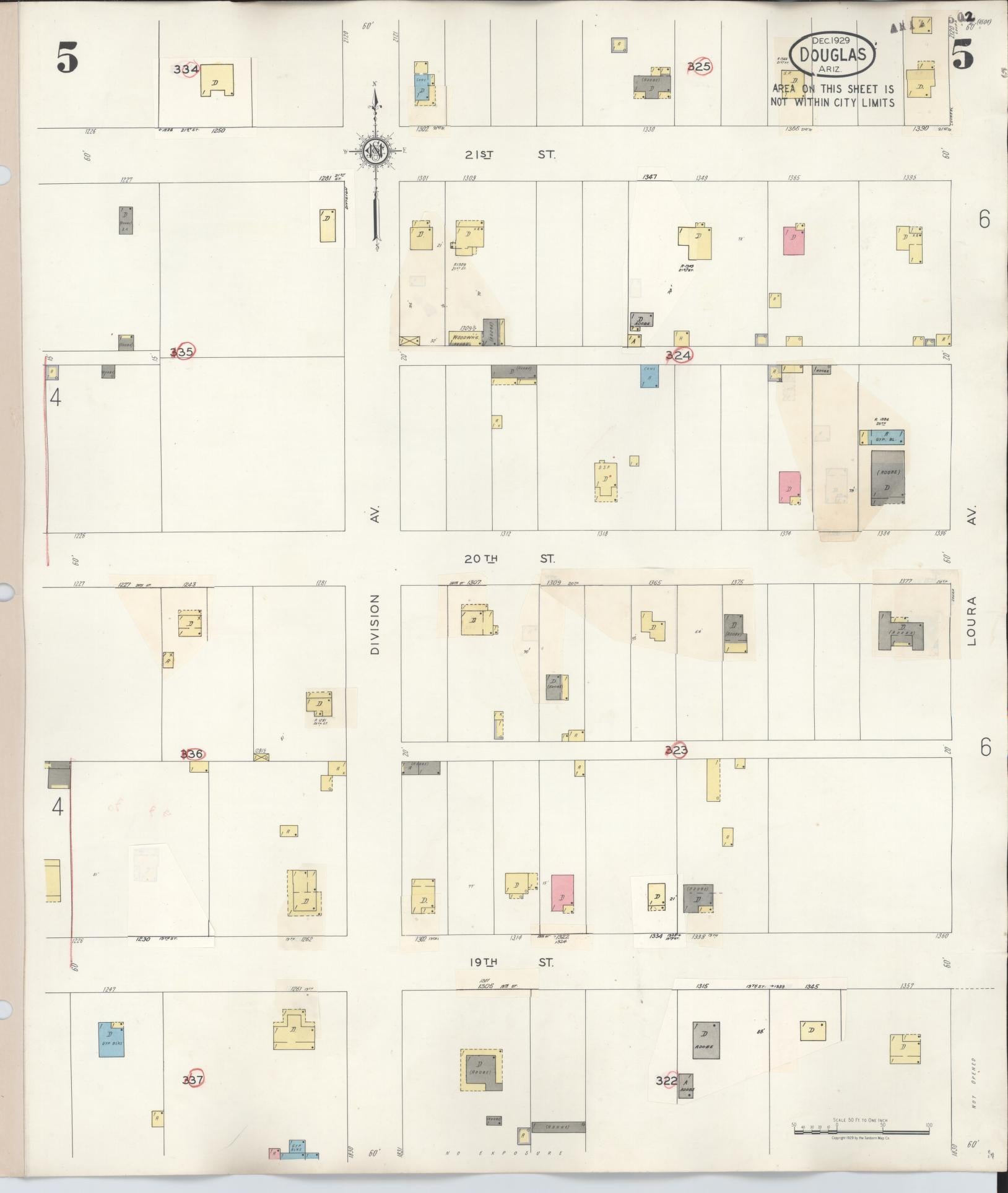 Sanborn Fire Insurance Map from Douglas, Cochise County, Arizona (1947), Sheet #0005 - Historic Sanborn Fire Insurance Map Print, vintage old map wall art, antique decor, genealogy gift, Arizona Arizona map