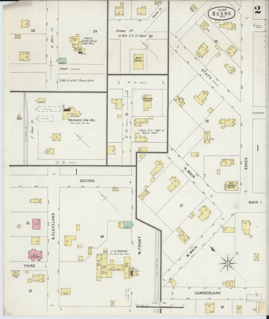 Sanborn Fire Insurance Map from Beebe, White County, Arkansas (1897), Sheet #0002 - Historic Sanborn Fire Insurance Map Print, vintage old map wall art, antique decor, genealogy gift, Arkansas Arkansas map