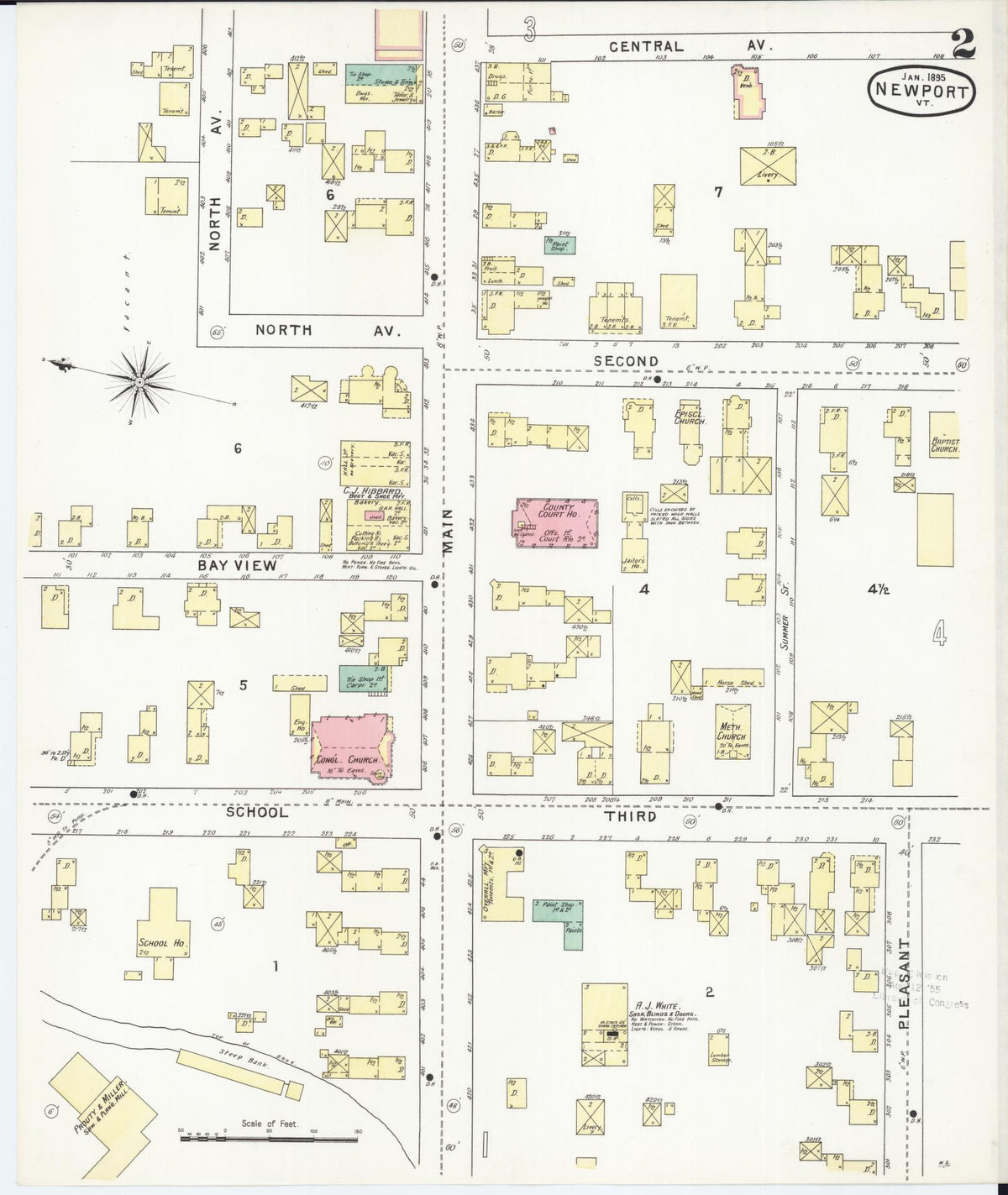 Sanborn Fire Insurance Map from Newport, Orleans County, Vermont (1895), Sheet #0002 - Complete Map Set gallery image, historic Sanborn map, vintage wall art, Vermont Vermont