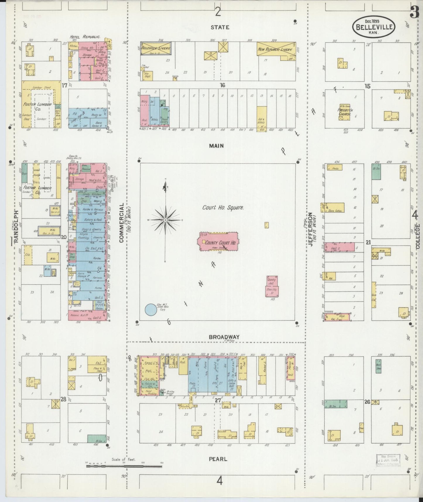 Sanborn Fire Insurance Map from Belleville, Republic County, Kansas (1899), Sheet #0003 - Complete Map Set gallery image, historic Sanborn map, vintage wall art, Kansas Kansas