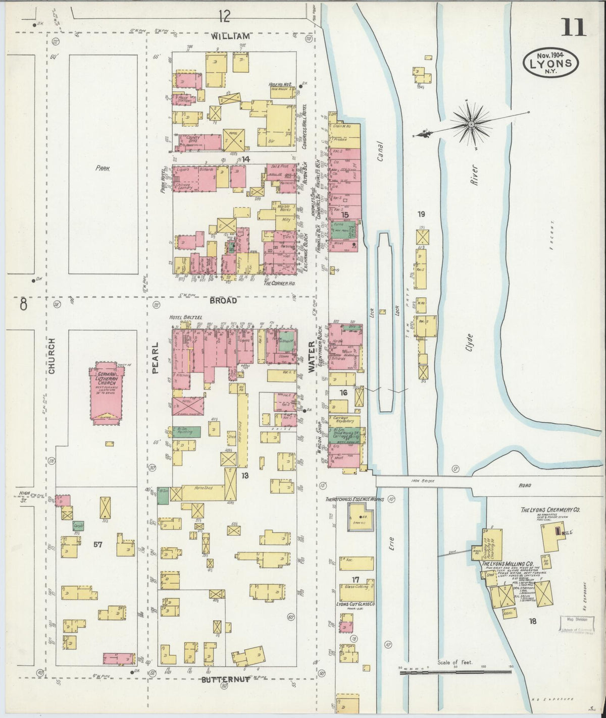 Sanborn Fire Insurance Map from Lyons, Wayne County, New York (1904), Sheet #0011 - Historic Sanborn Fire Insurance Map Print, vintage old map wall art, antique decor, genealogy gift, New York New York map