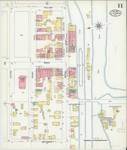 Sanborn Fire Insurance Map from Lyons, Wayne County, New York (1904), Sheet #0011 - Historic Sanborn Fire Insurance Map Print, vintage old map wall art, antique decor, genealogy gift, New York New York map