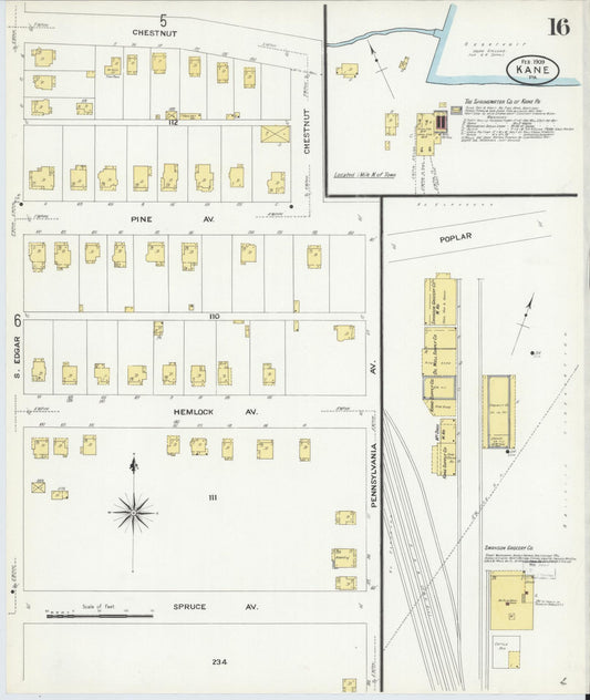 Sanborn Fire Insurance Map from Kane, McKean County, Pennsylvania (1909), Sheet #0016 - Historic Sanborn Fire Insurance Map Print, vintage old map wall art, antique decor, genealogy gift, Pennsylvania Pennsylvania map