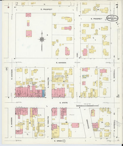 Sanborn Fire Insurance Map from Marshall, Calhoun County, Michigan (1911), Sheet #0007 - Complete Map Set gallery image, historic Sanborn map, vintage wall art, Michigan Michigan