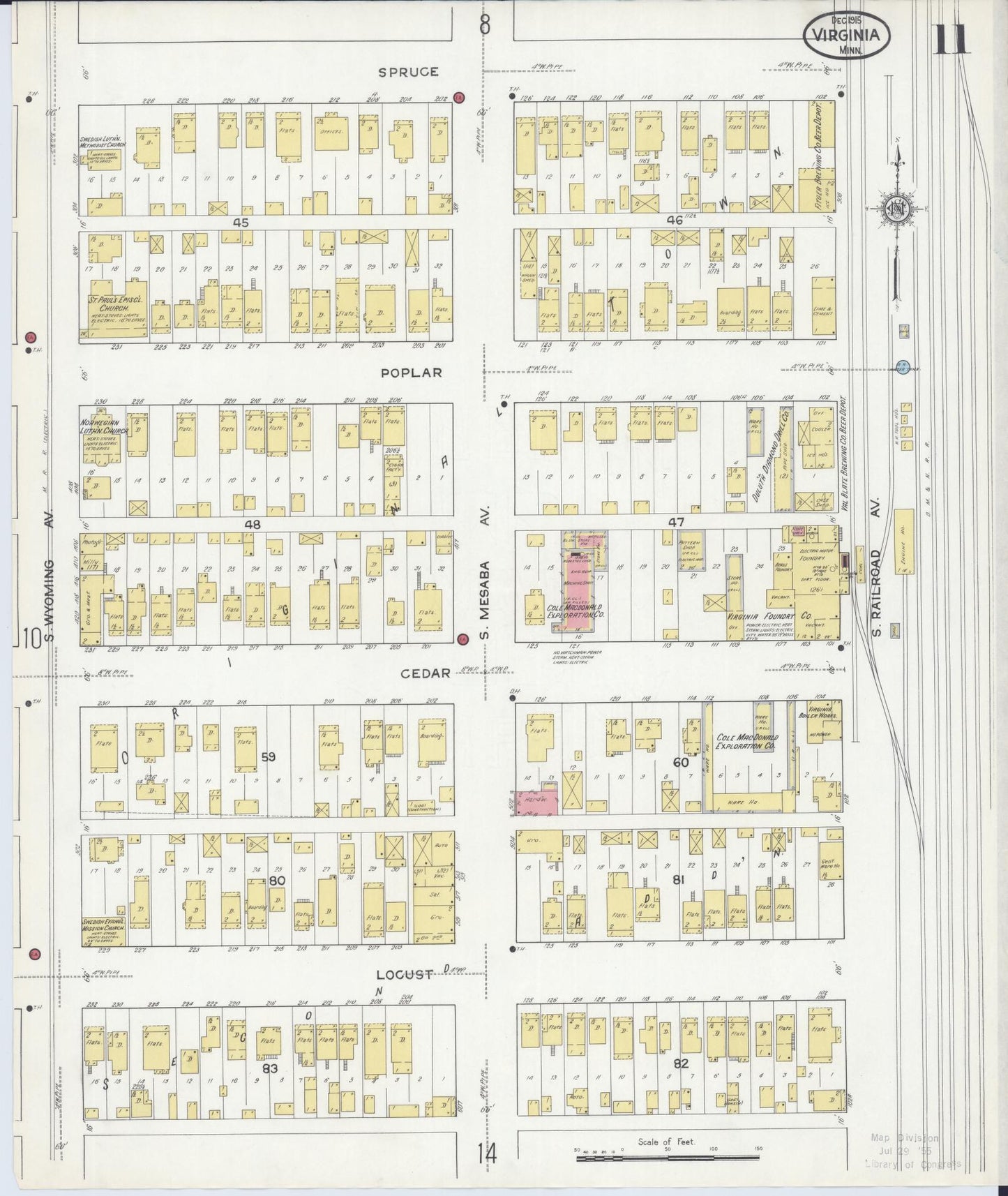 Sanborn Fire Insurance Map from Virginia, Saint Louis County, Minnesota (1915), Sheet #0011 - Complete Map Set gallery image, historic Sanborn map, vintage wall art, Minnesota Minnesota
