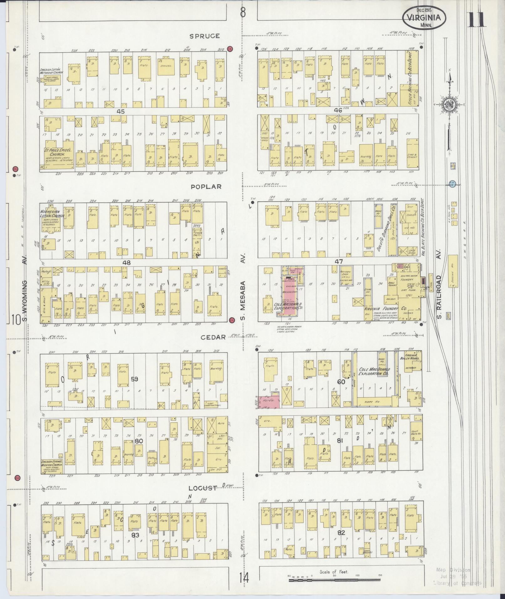 Sanborn Fire Insurance Map from Virginia, Saint Louis County, Minnesota (1915), Sheet #0011 - Complete Map Set gallery image, historic Sanborn map, vintage wall art, Minnesota Minnesota