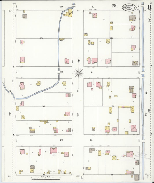 Sanborn Fire Insurance Map from Provo, Utah County, Utah (1908), Sheet #0008 - Historic Sanborn Fire Insurance Map Print, vintage old map wall art, antique decor, genealogy gift, Provo Utah map