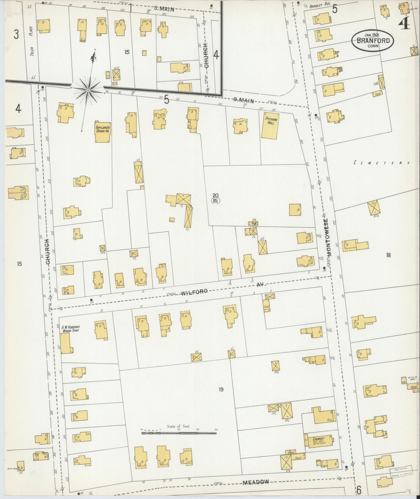 Sanborn Fire Insurance Map from Branford, New Haven County, Connecticut (1901), Sheet #0004 - Complete Map Set gallery image, historic Sanborn map, vintage wall art, Connecticut Connecticut