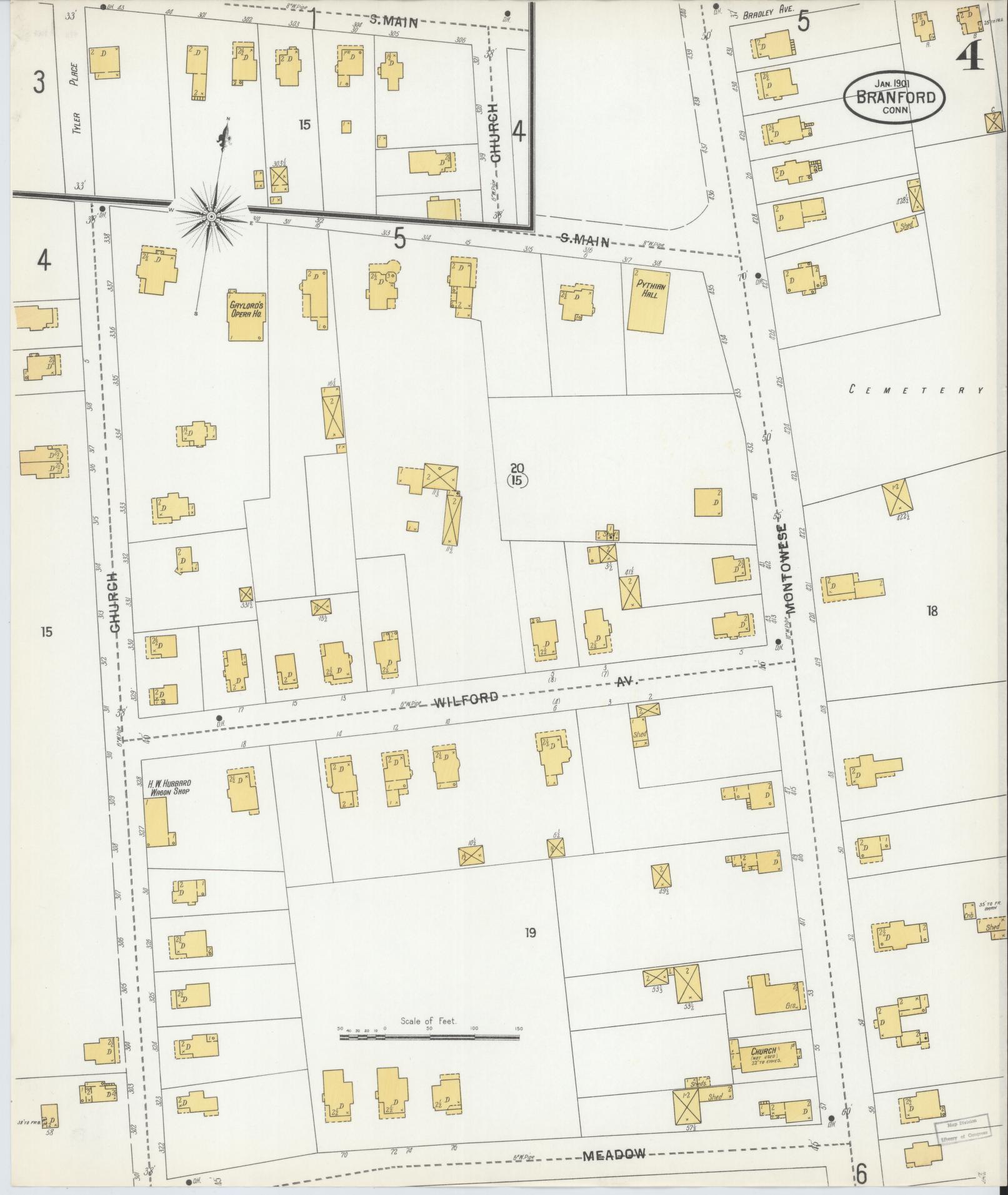 Sanborn Fire Insurance Map from Branford, New Haven County, Connecticut (1901), Sheet #0004 - Complete Map Set gallery image, historic Sanborn map, vintage wall art, Connecticut Connecticut