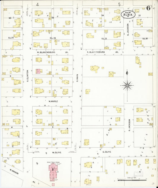 Sanborn Fire Insurance Map from Albia, Monroe County, Iowa (1907), Sheet #0006 - Historic Sanborn Fire Insurance Map Print, vintage old map wall art