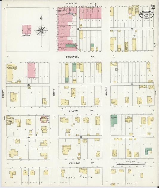 Sanborn Fire Insurance Map from De Queen, Sevier County, Arkansas (1908), Sheet #0002 - Historic Sanborn Fire Insurance Map Print, vintage old map wall art, antique decor, genealogy gift, Arkansas Arkansas map