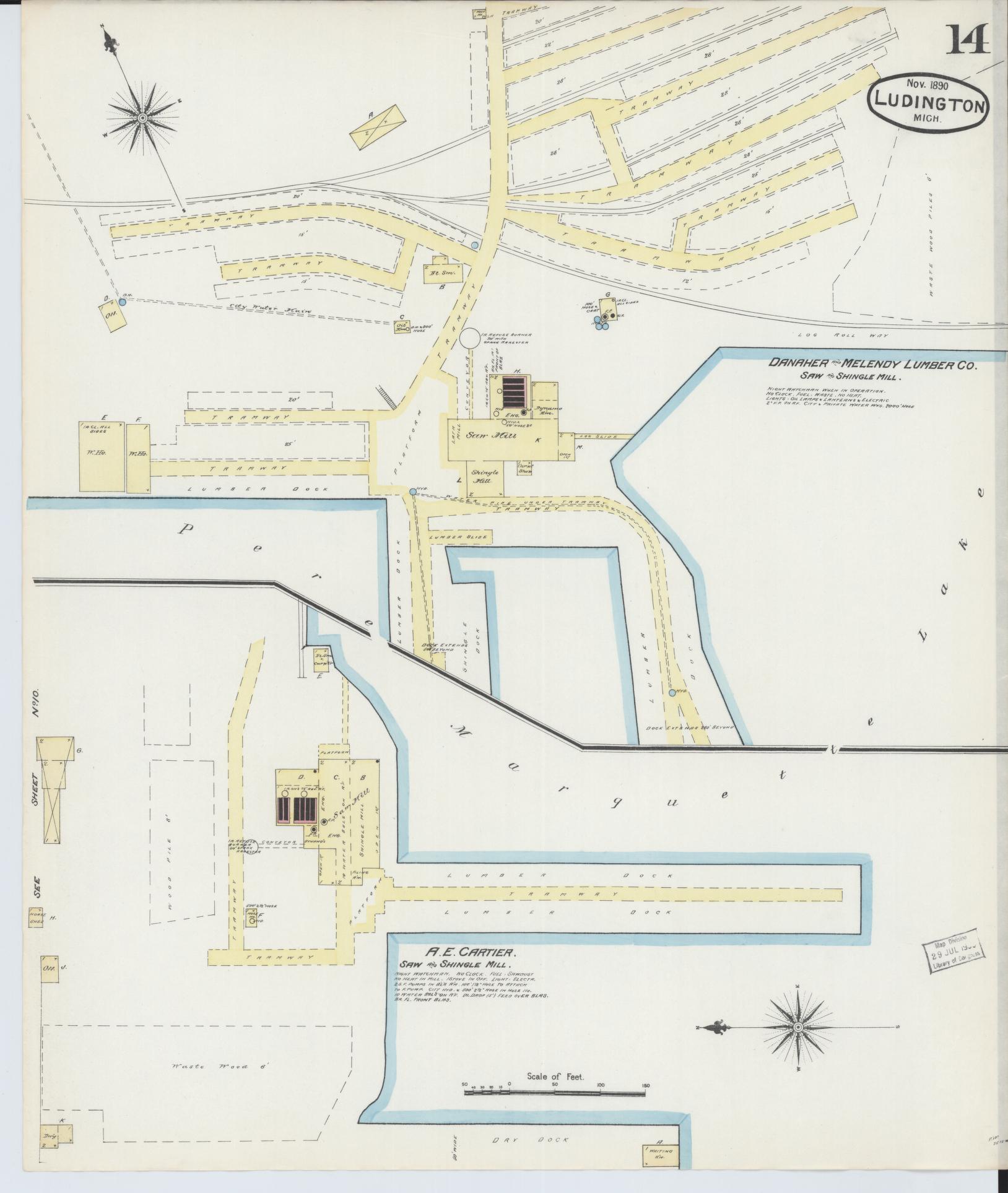 Sanborn Fire Insurance Map from Ludington, Mason County, Michigan (1890), Sheet #0014 - Complete Map Set gallery image, historic Sanborn map, vintage wall art, Michigan Michigan