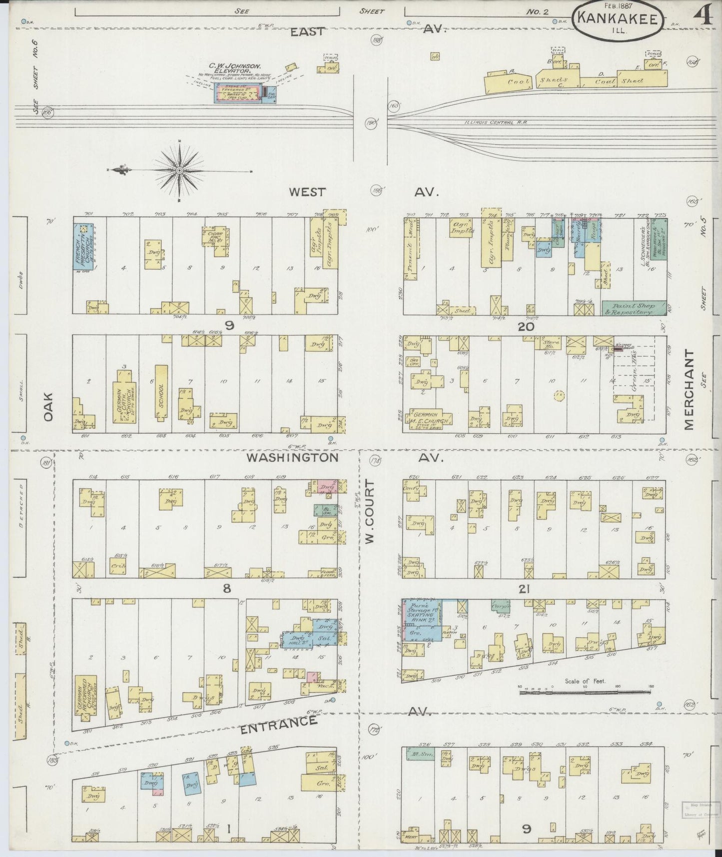 Sanborn Fire Insurance Map from Kankakee, Kankakee County, Illinois (1887), Sheet #0004 - Historic Sanborn Fire Insurance Map Print, vintage old map wall art, antique decor, genealogy gift, Illinois Illinois map