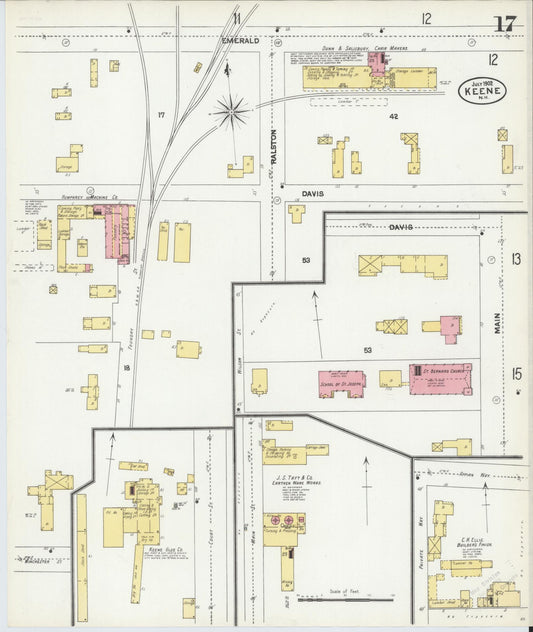 Sanborn Fire Insurance Map from Keene, Cheshire County, New Hampshire (1902), Sheet #0017 - Historic Sanborn Fire Insurance Map Print, vintage old map wall art, antique decor, genealogy gift, New Hampshire New Hampshire map