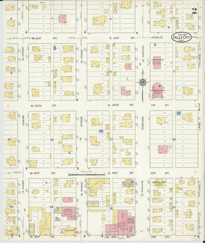 Sanborn Fire Insurance Map from Falls City, Richardson County, Nebraska (1916), Sheet #0002 - Complete Map Set gallery image, historic Sanborn map, vintage wall art, Nebraska Nebraska