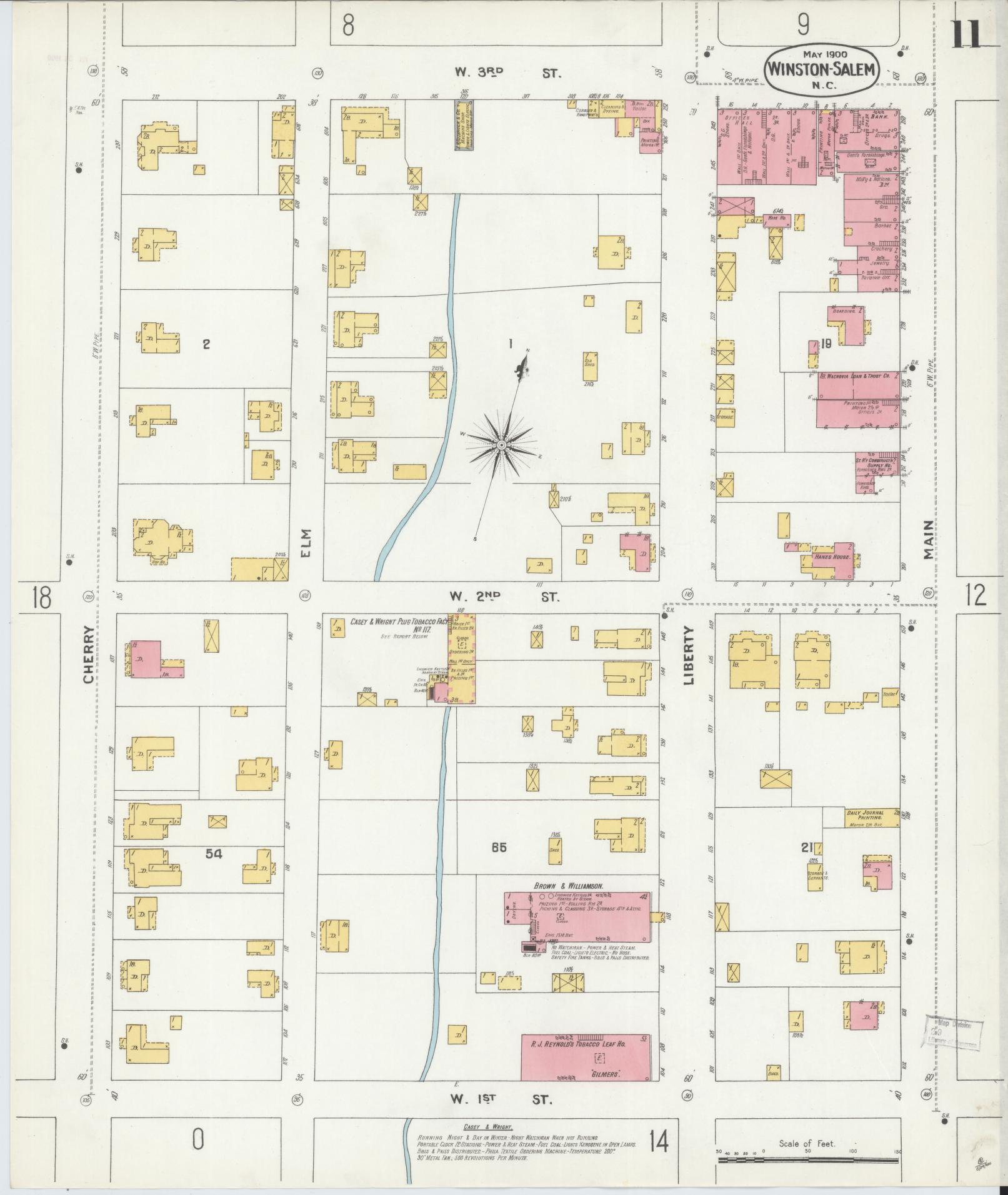 Sanborn Fire Insurance Map from Winston-Salem, Forsyth County, North Carolina (1900), Sheet #0011 - Complete Map Set gallery image, historic Sanborn map, vintage wall art, North Carolina North Carolina