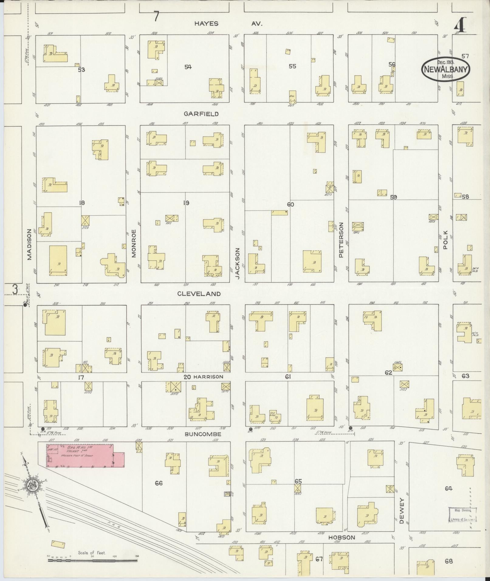 Sanborn Fire Insurance Map from New Albany, Union County, Mississippi (1913), Sheet #0004 - Complete Map Set gallery image, historic Sanborn map, vintage wall art, Mississippi Mississippi