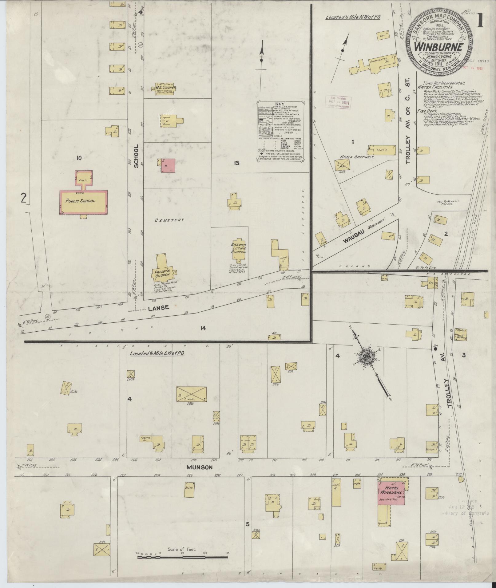 Sanborn Fire Insurance Map from Winburne, Clearfield County, Pennsylvania (1911), Sheet #0001 - Complete Map Set gallery image, historic Sanborn map, vintage wall art, Pennsylvania Pennsylvania