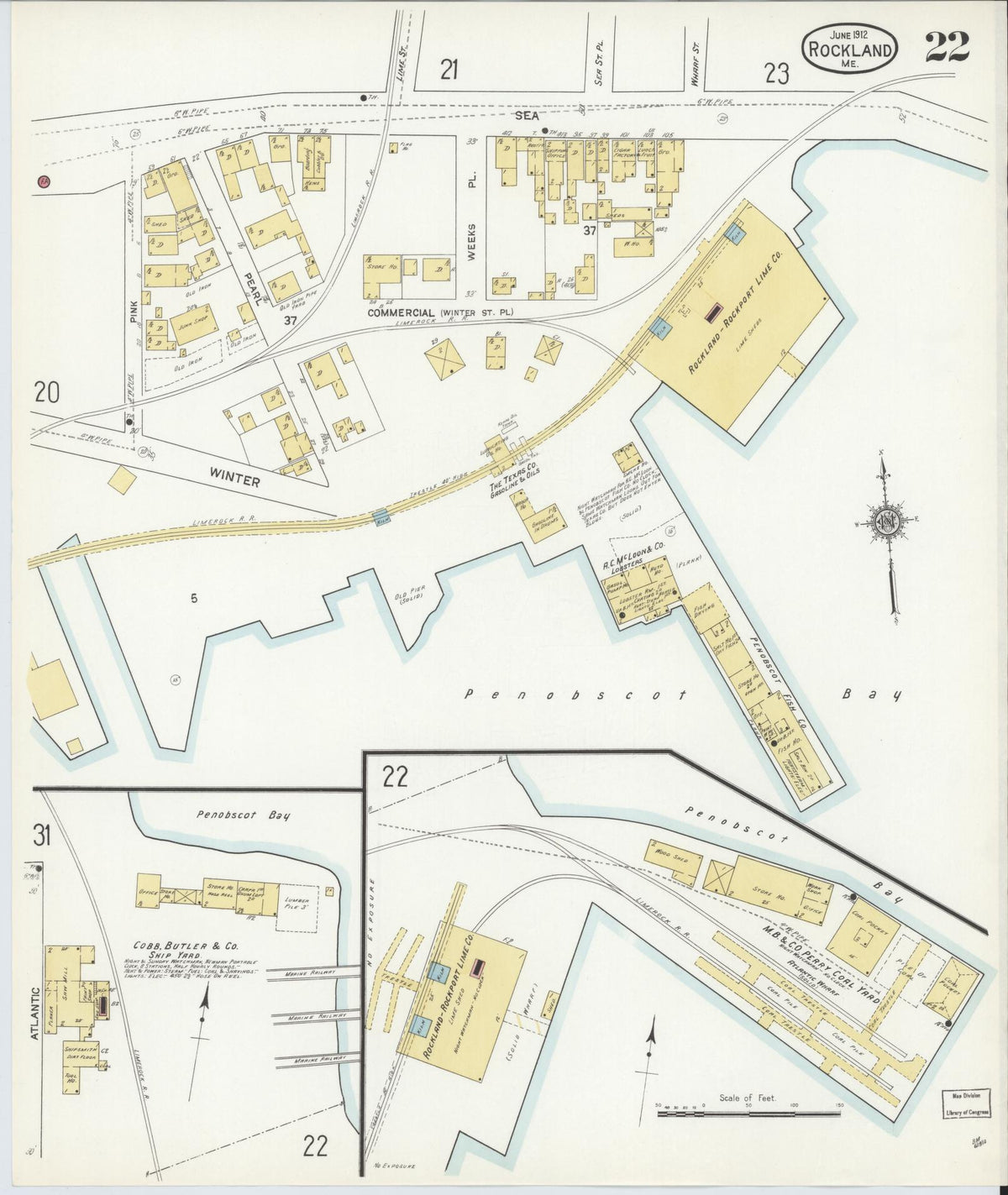 Sanborn Fire Insurance Map from Rockland, Knox County, Maine (1912), Sheet #0022 - Complete Map Set gallery image, historic Sanborn map, vintage wall art, Maine Maine