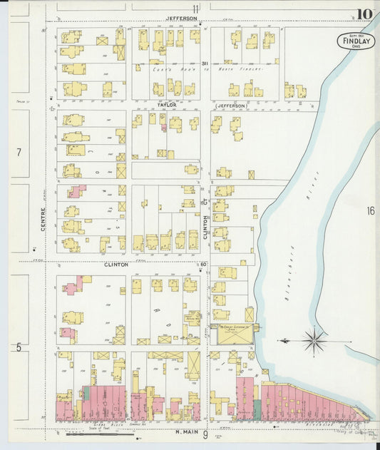 Sanborn Fire Insurance Map from Findlay, Hancock County, Ohio (1901), Sheet #0010 - Historic Sanborn Fire Insurance Map Print, vintage old map wall art, antique decor, genealogy gift, Ohio Ohio map