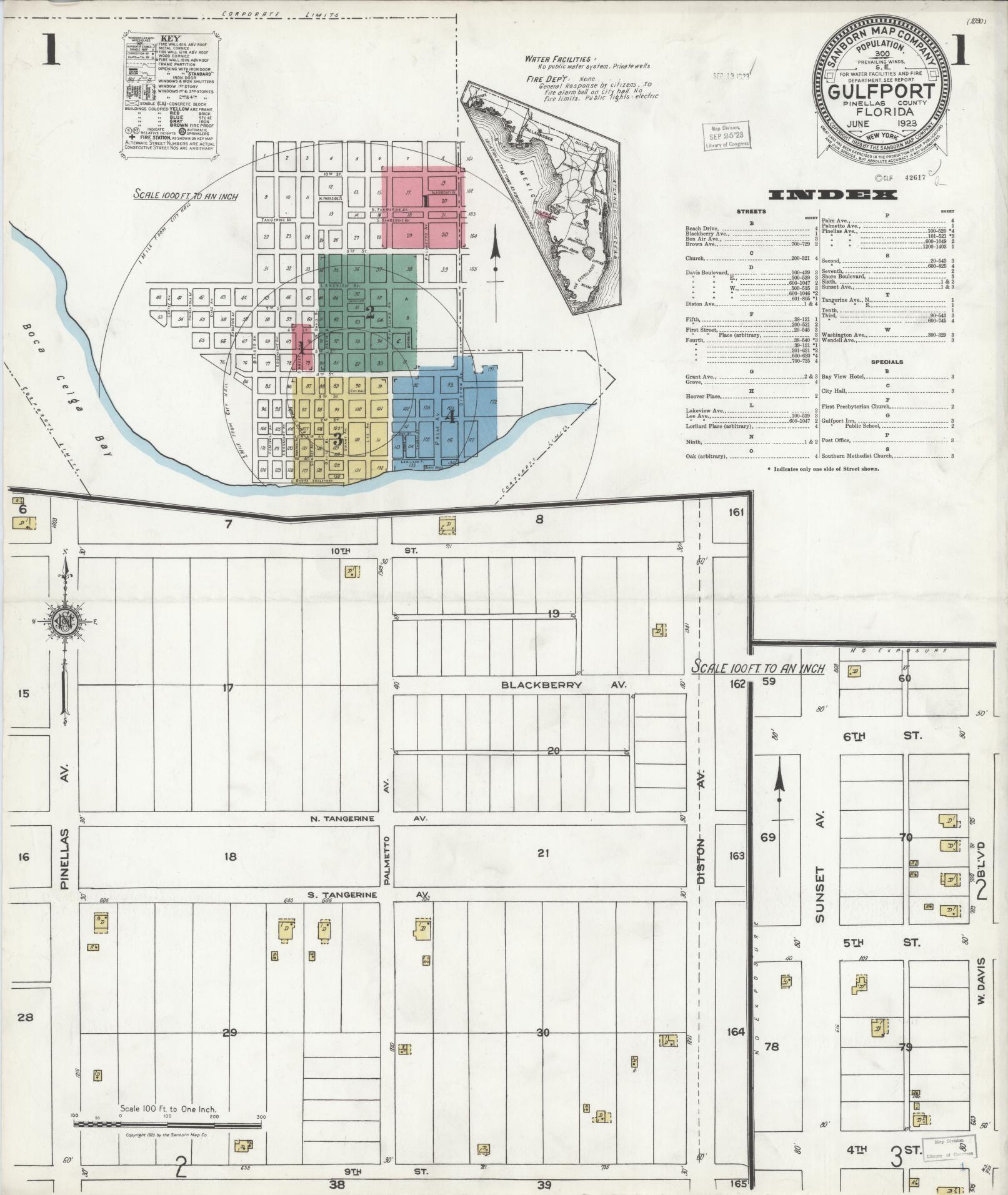 Sanborn Fire Insurance Map from Gulfport, Pinellas County, Florida (1923), Sheet #0001 - Historic Sanborn Fire Insurance Map Print, vintage old map wall art, antique decor, genealogy gift, Florida Florida map