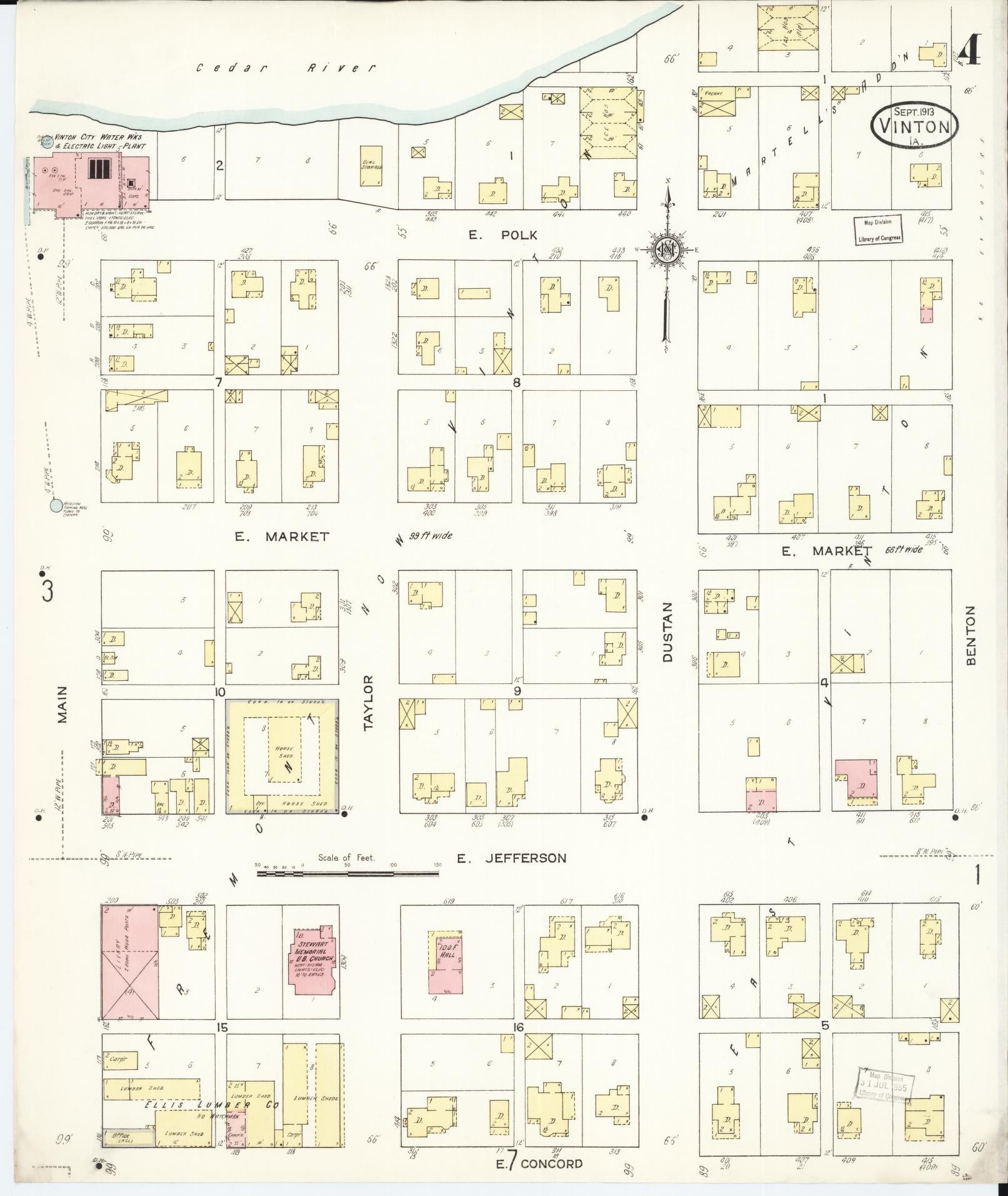 Sanborn Fire Insurance Map from Vinton, Benton County, Iowa (1913), Sheet #0004 - Historic Sanborn Fire Insurance Map Print, vintage old map wall art
