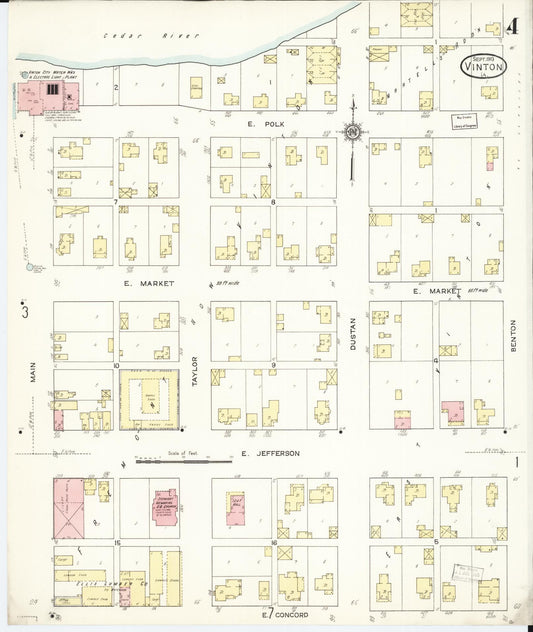 Sanborn Fire Insurance Map from Vinton, Benton County, Iowa (1913), Sheet #0004 - Historic Sanborn Fire Insurance Map Print, vintage old map wall art