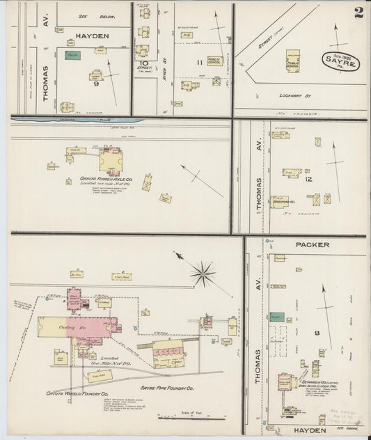Sanborn Fire Insurance Map from Sayre, Bradford County, Pennsylvania (1885), Sheet #0002 - Historic Sanborn Fire Insurance Map Print, vintage old map wall art, antique decor, genealogy gift, Pennsylvania Pennsylvania map