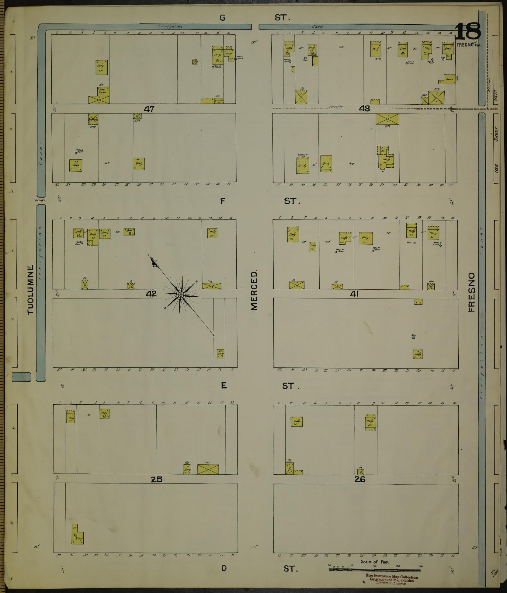 Sanborn Fire Insurance Map from Fresno, Fresno County, California (1888), Sheet #0018 - Historic Sanborn Fire Insurance Map Print, vintage old map wall art, antique decor, genealogy gift, California California map