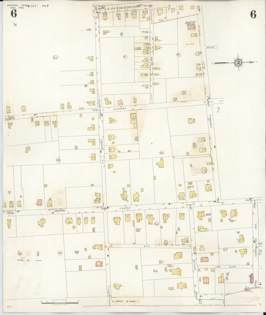 Sanborn Fire Insurance Map from Winona, Montgomery County, Mississippi (1940), Sheet #0006 - Historic Sanborn Fire Insurance Map Print, vintage old map wall art, antique decor, genealogy gift, Mississippi Mississippi map