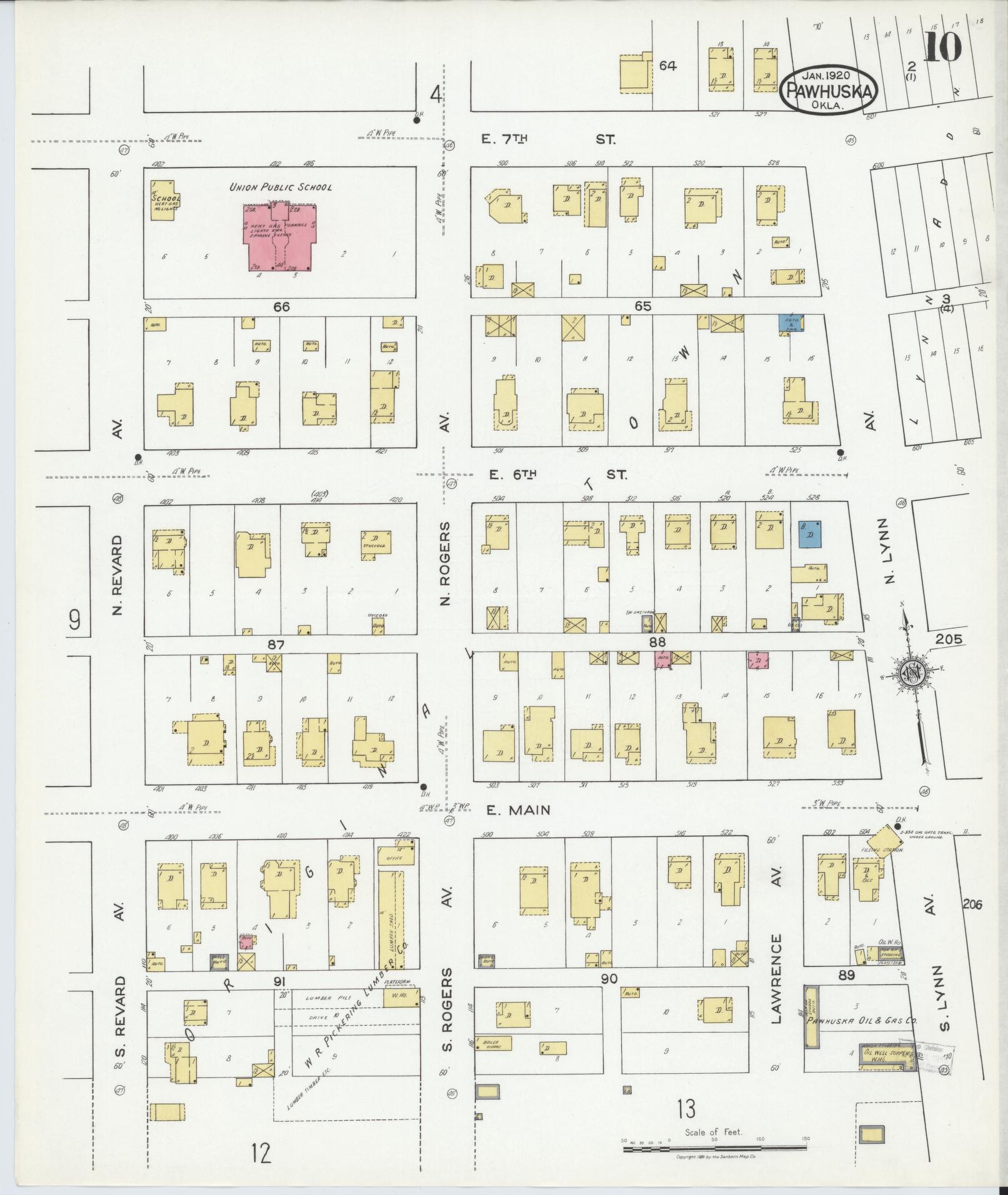 Sanborn Fire Insurance Map from Pawhuska, Osage County, Oklahoma (1920), Sheet #0010 - Complete Map Set gallery image, historic Sanborn map, vintage wall art, Oklahoma Oklahoma