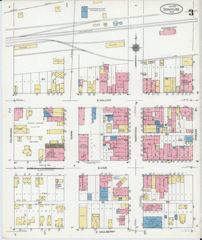 Sanborn Fire Insurance Map from Schuyler, Colfax County, Nebraska (1923), Sheet #0003 - Complete Map Set gallery image, historic Sanborn map, vintage wall art, Nebraska Nebraska