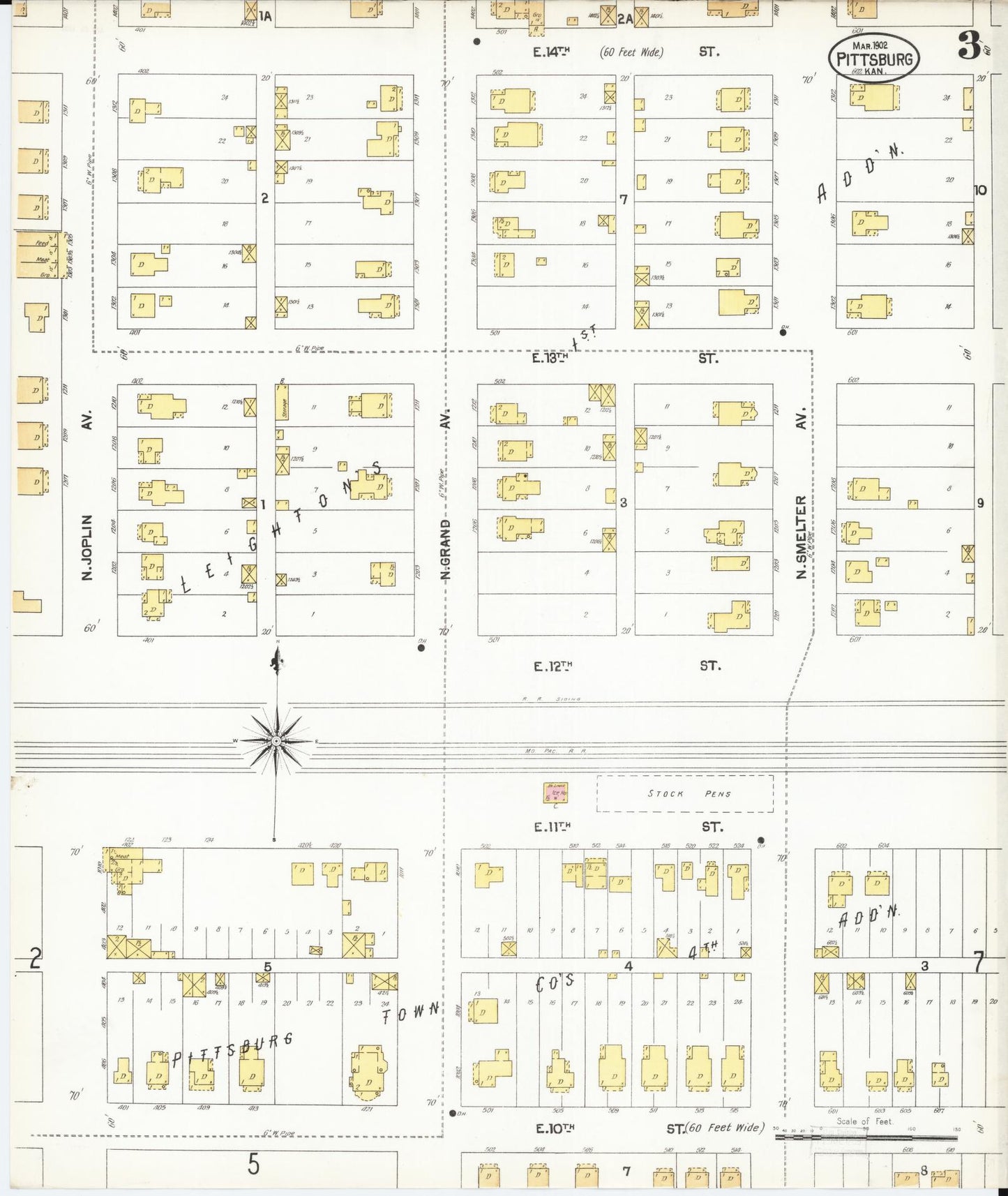 Sanborn Fire Insurance Map from Pittsburg, Crawford County, Kansas (1902), Sheet #0003 - Complete Map Set gallery image, historic Sanborn map, vintage wall art, Kansas Kansas